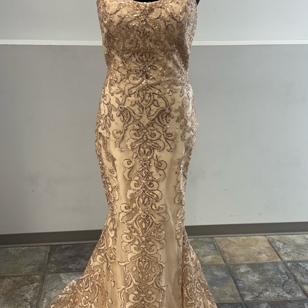 Mori Lee Champagne Embellished Prom Dress